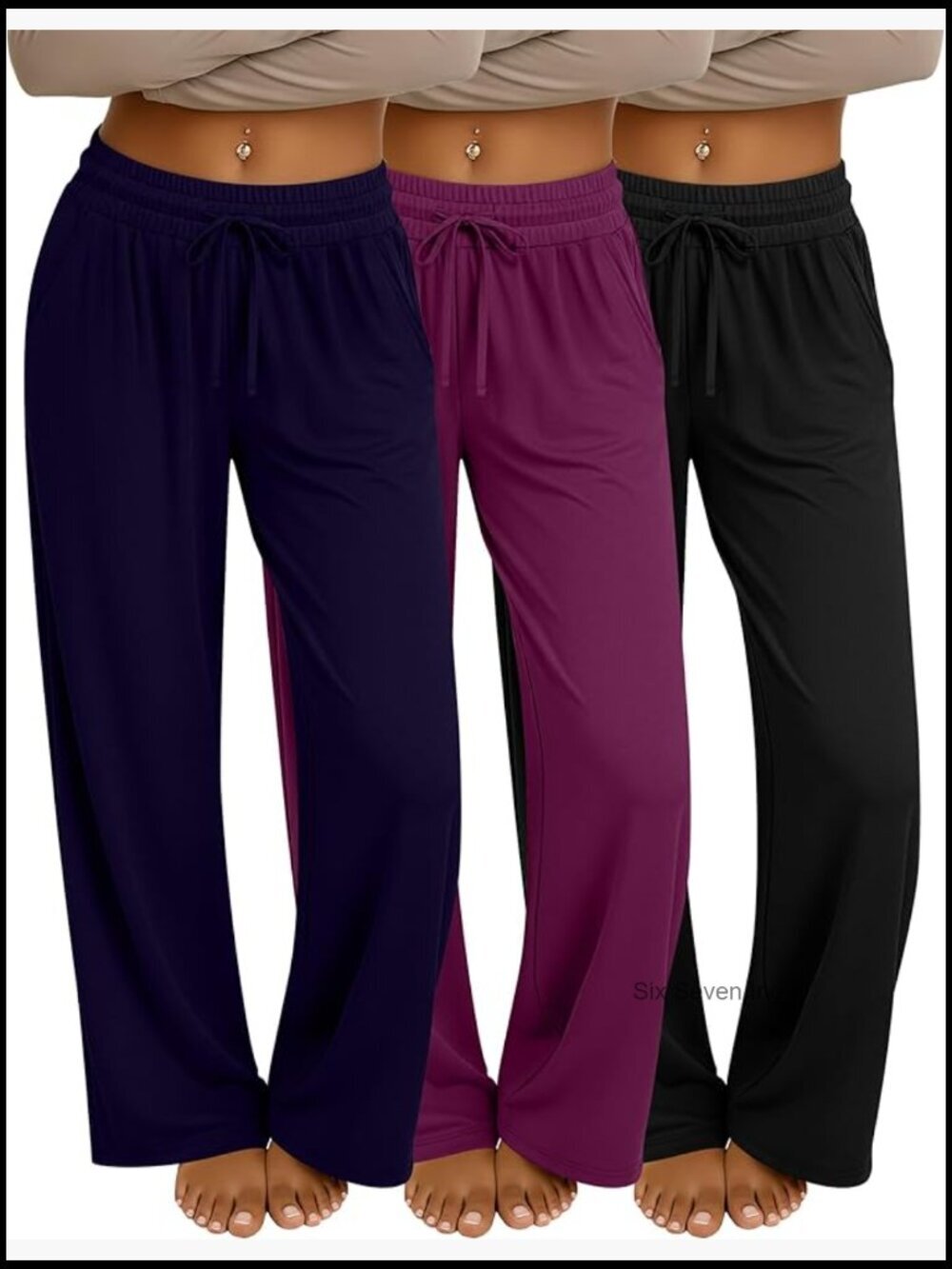 3 Pack Wide Leg Sweatpants with Pockets Drawstring Elastic Waist